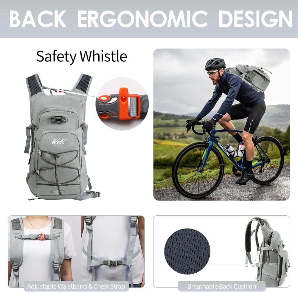 WOLT Hydration Backpack 18L Hiking Water Backpack with 2L Water Bladder for Men Women, Hydration Pack for Running Cycling Biking and Climbing - Image 6